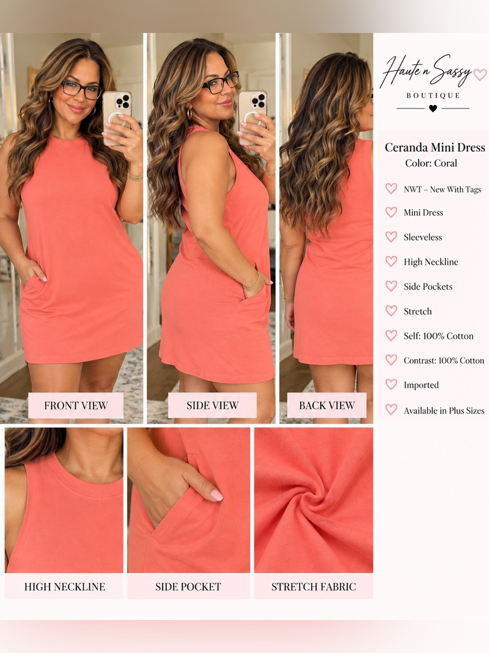 🧡 NWT Ceranda Mini Dress — Coral — Size 2X